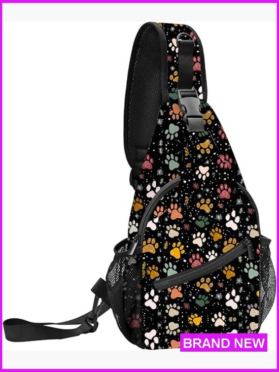 Paw Print Sling Bag Lightweight Travel Chest Daypack Adjustable Strap Outdoor
